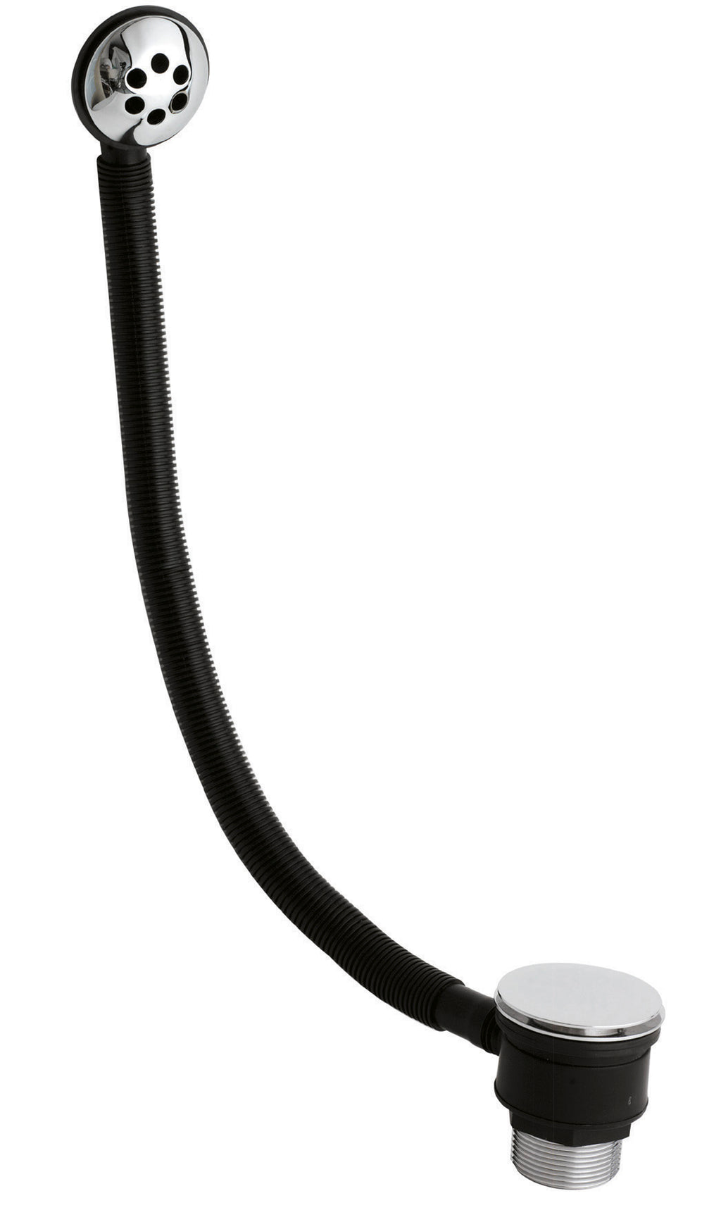Flexible basin waste drain pipe with chrome cover for bathroom sink; durable and easy to install.