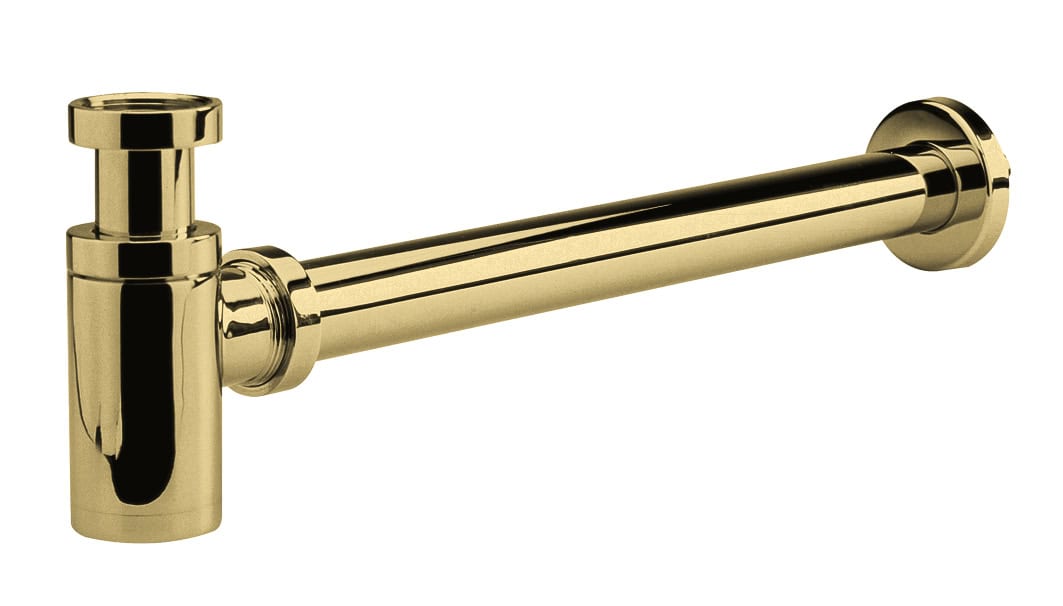 Polished gold bathroom pipe, modern plumbing component for elegant bathroom decor.