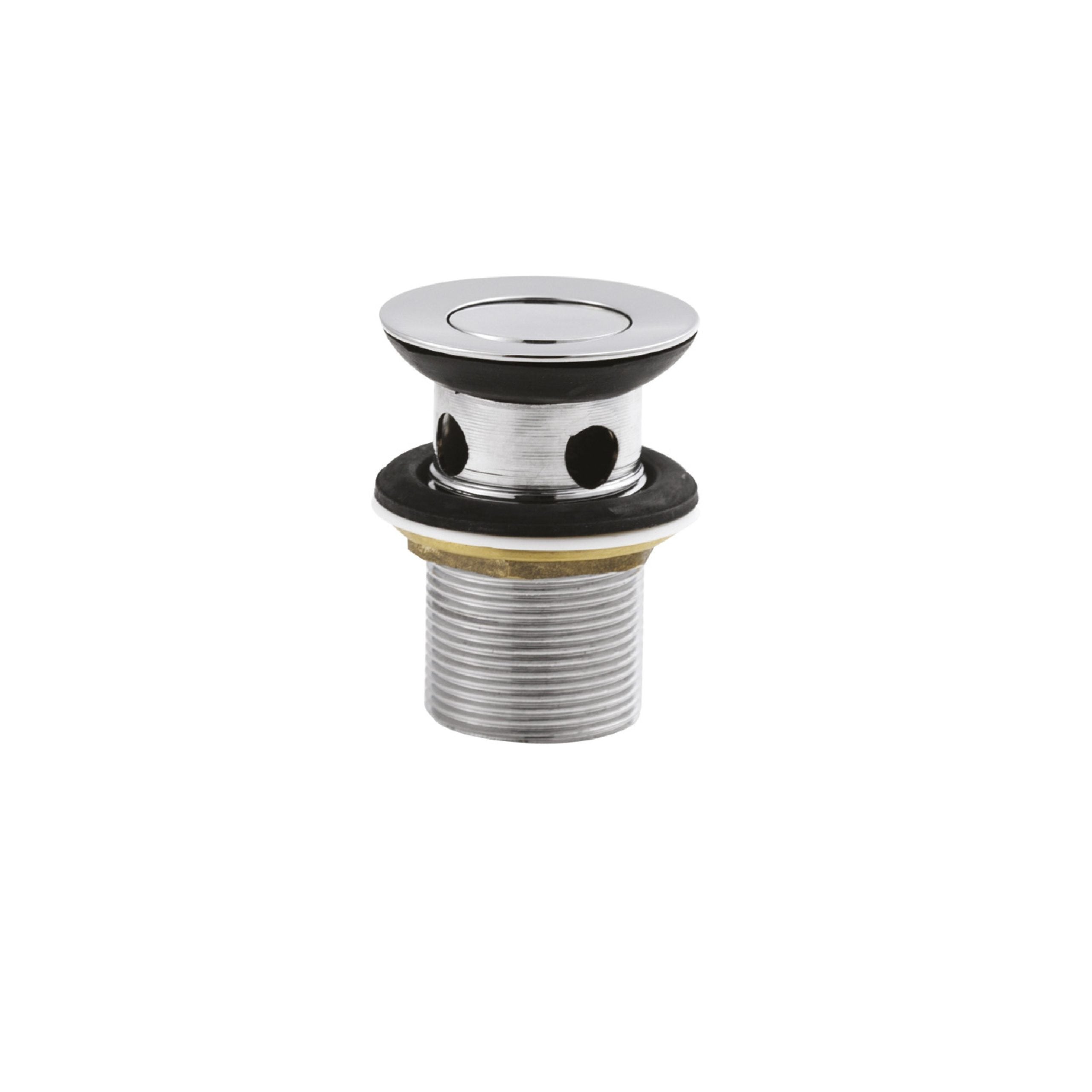 Smooth stainless steel bathroom sink waste drain with sealing gasket and overflow hole for modern bathroom plumbing.