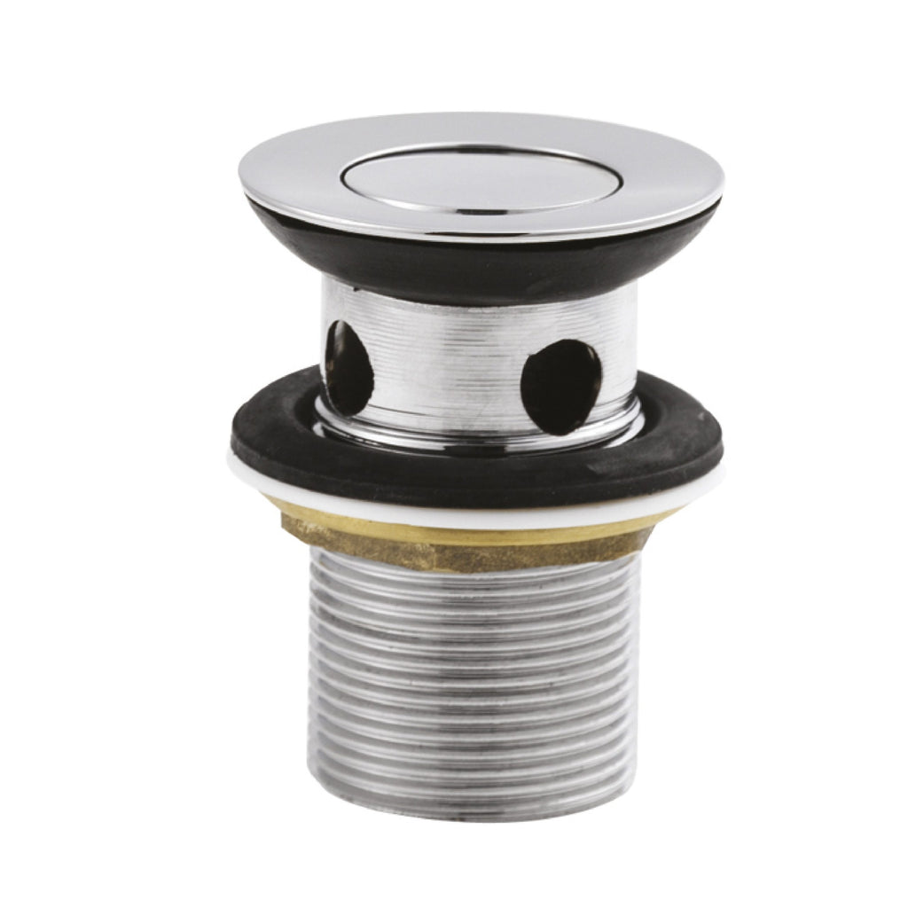 Shower drain with chrome finish, rubber gasket, and threaded waste pipe for bathroom plumbing, designed for efficient water flow and leak prevention.
