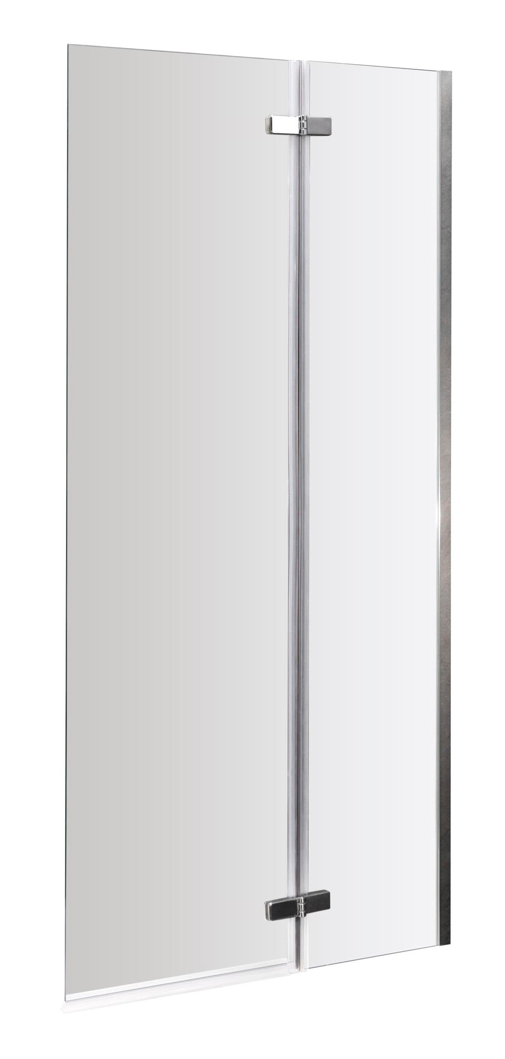 Modern glass shower door with chrome hardware for sleek bathroom design.