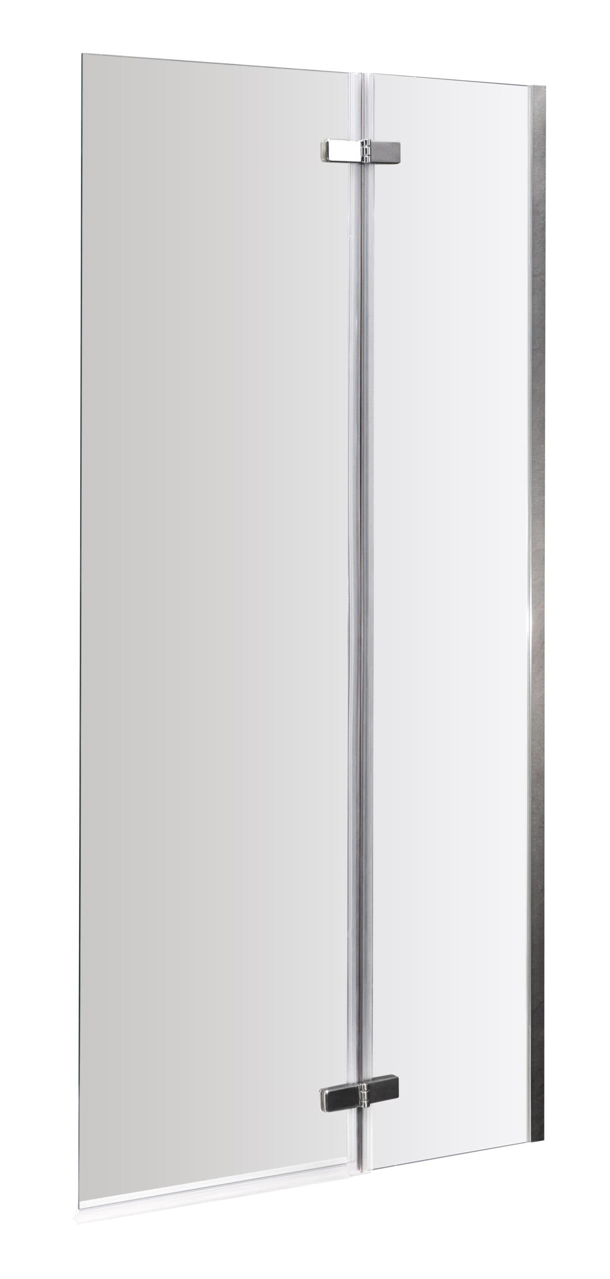 Modern glass shower door with chrome hardware for sleek bathroom design.