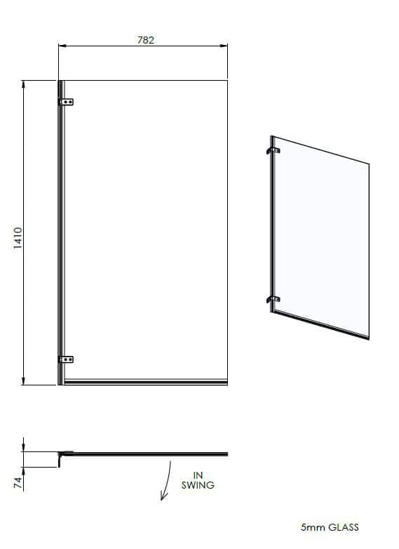 Sleek frameless glass shower panel with chrome hinges, designed for modern bathroom spaces. Perfect for customised shower enclosures and enhancing bathroom aesthetics.