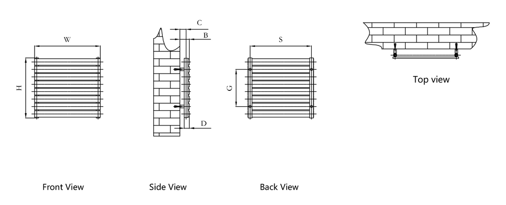 Reina Rione Single White Designer Radiator - technical drawing with dimensions