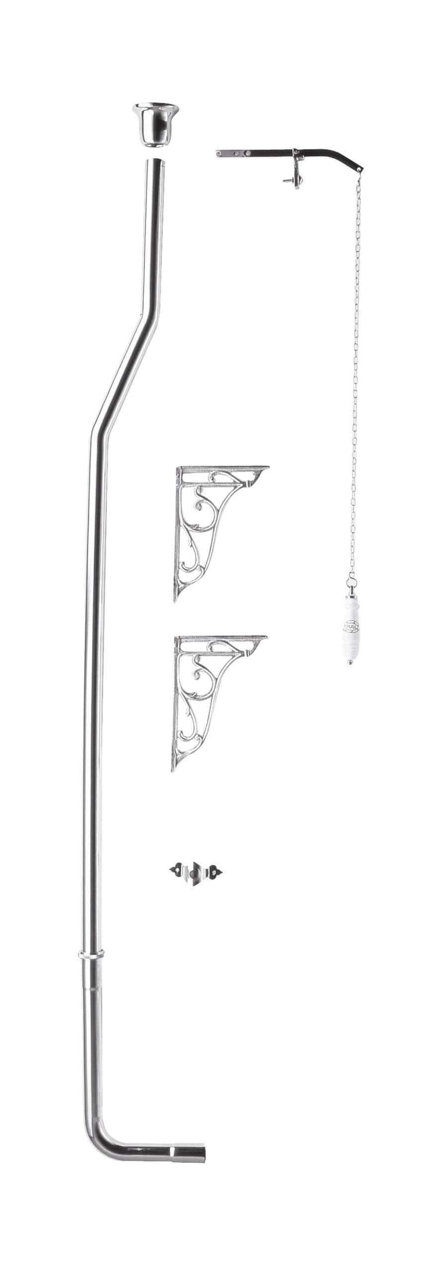 Accessible bathtub grab rail with wall-mounted support brackets and pull cord for safety – ideal for bathroom accessibility and elderly assistance.
