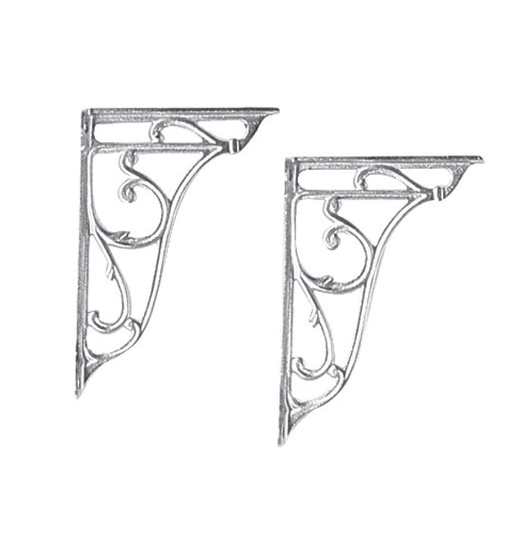 Ornamental metal brackets for bathroom shelving, featuring intricate scrollwork design - ideal for enhancing bathroom décor and support.