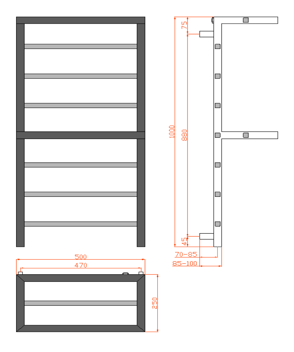 Reina Elvina 2 Chrome Heated Towel Rail - technical drawing with dimensions