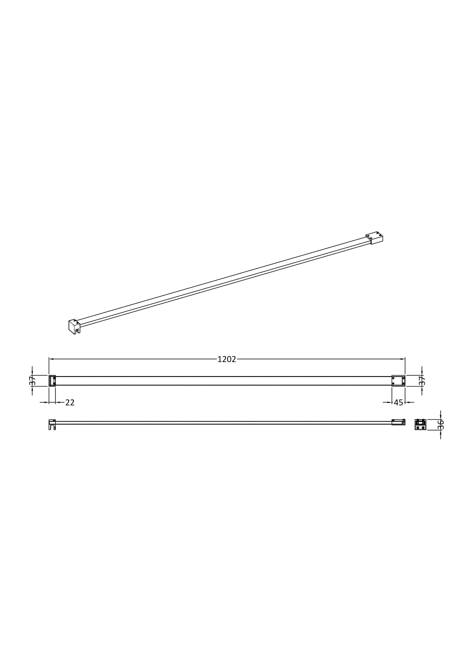 Aluminium bathroom towel rail with detailed measurements for modern Bubly Bathrooms decor.