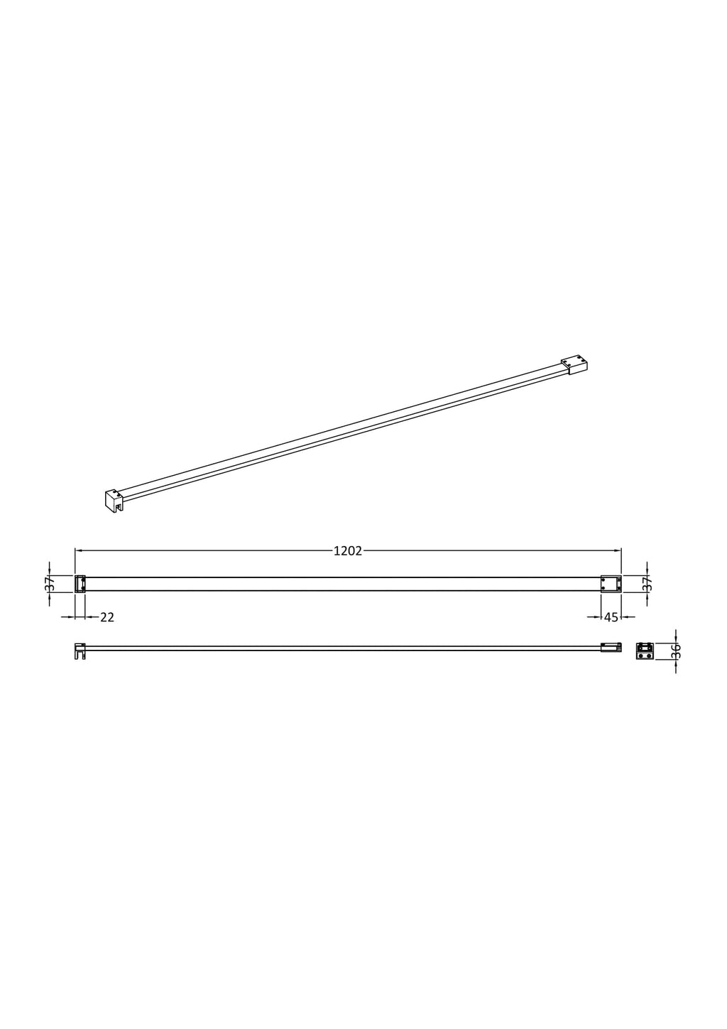 Aluminium bathroom towel rail with detailed measurements for modern Bubly Bathrooms decor.