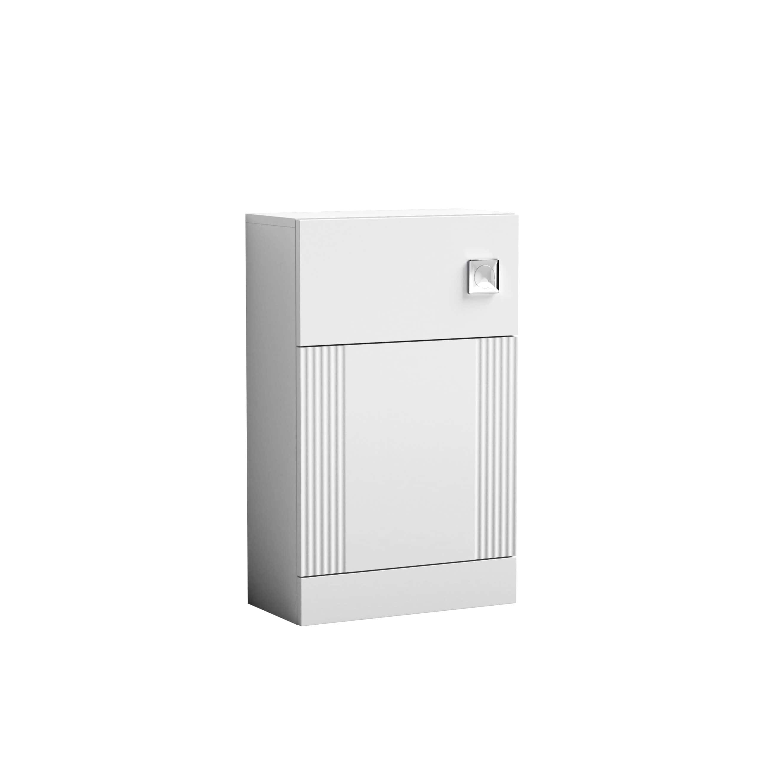 Modern white bathroom storage cabinet with a sleek design and textured panels, ideal for organising bathroom essentials and enhancing bathroom aesthetics.
