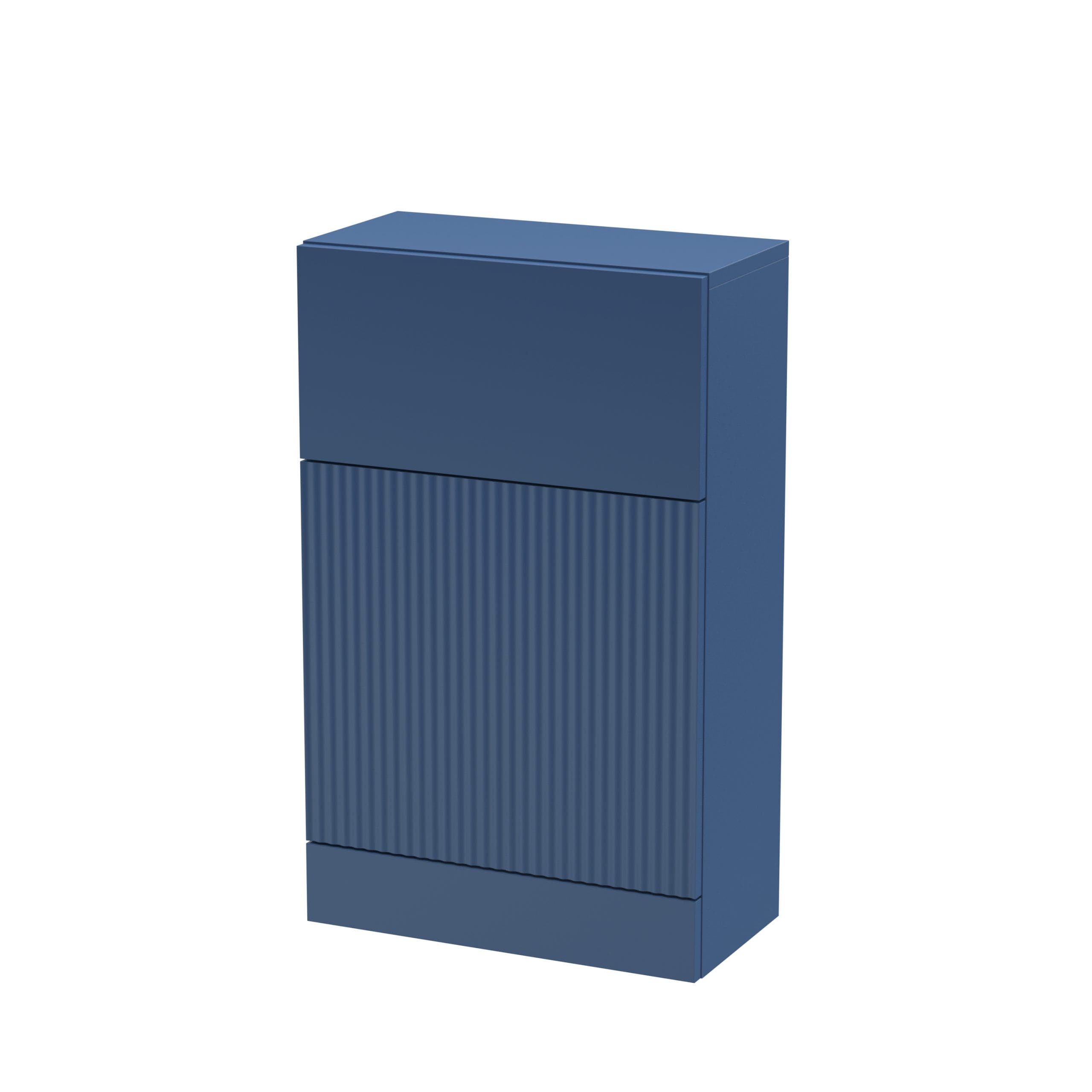 Blue modern bathroom cabinet with sleek design and textured door panels, ideal for contemporary bathroom storage solutions.