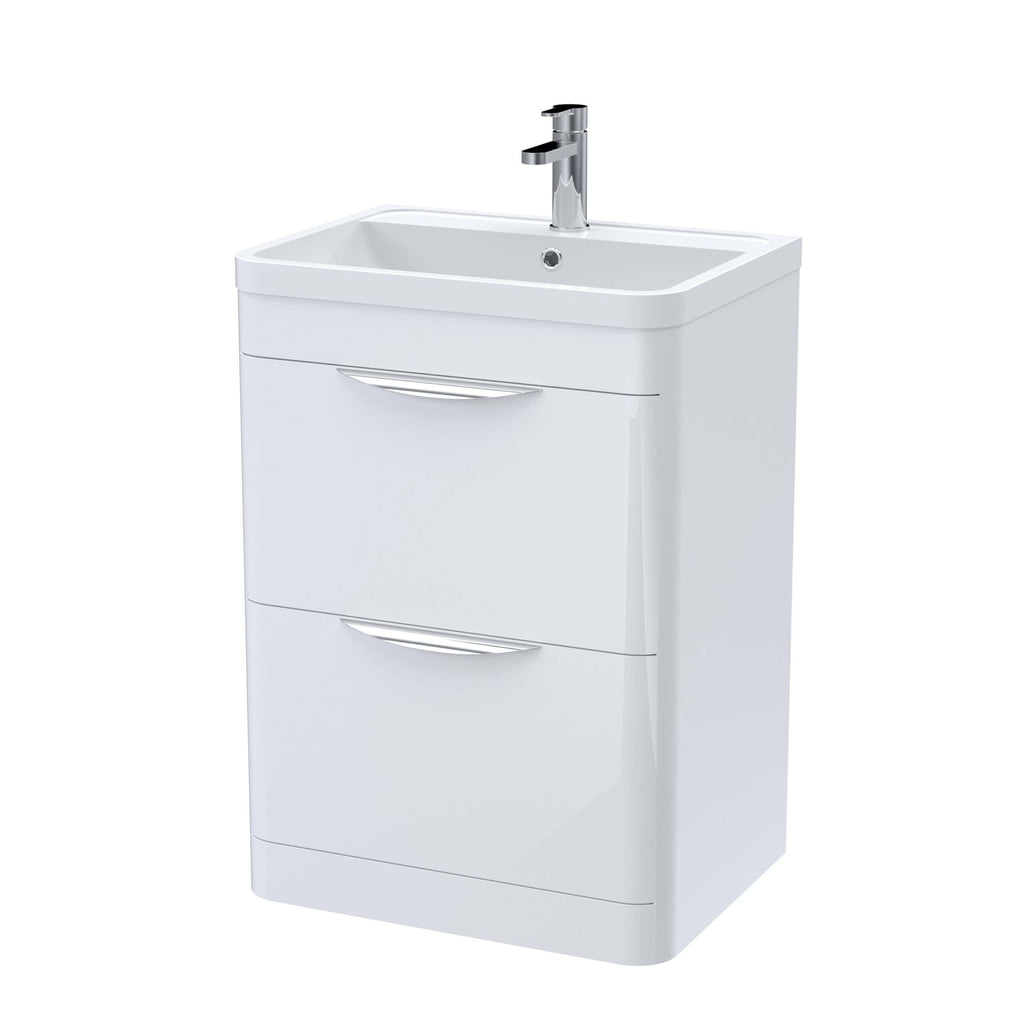 Shower sink cabinet with integrated basin and modern chrome tap, ideal for stylish bathroom storage solutions.