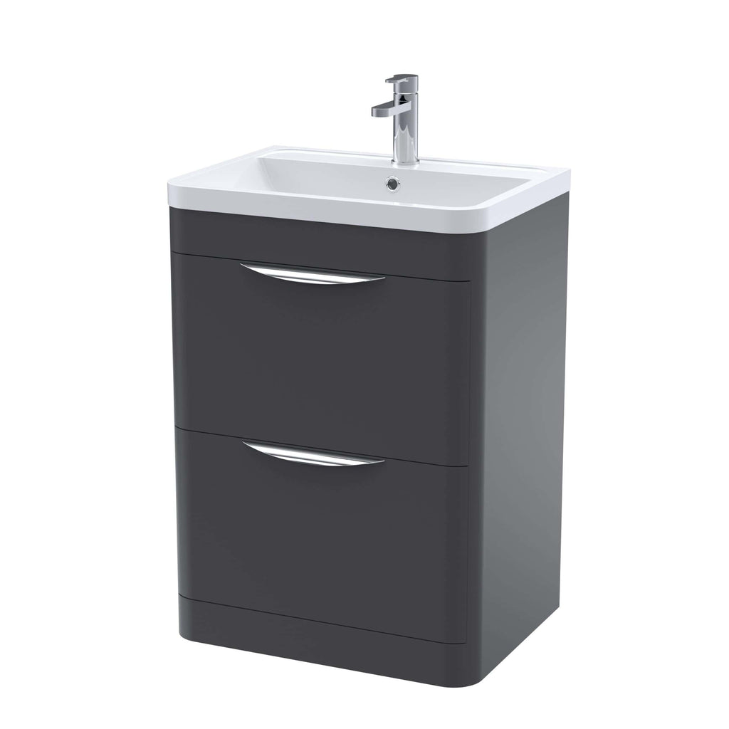 Minimalist bathroom vanity with integrated sink, modern chrome faucet, and three storage drawers, ideal for contemporary bathrooms. Made from durable materials, perfect for stylish and functional bathroom design.