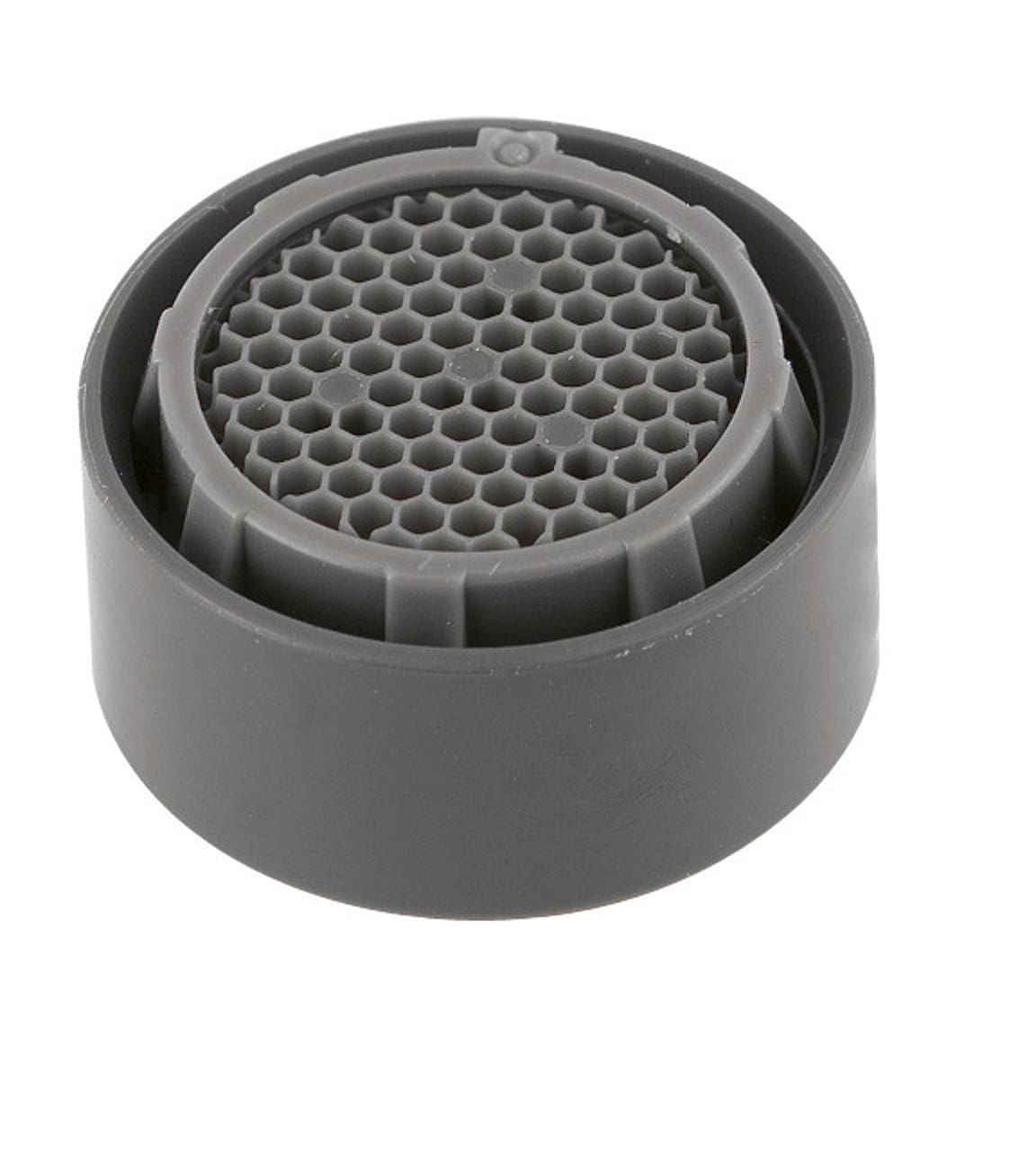Replaceable grey aerator for bathroom taps, enhancing water flow and efficiency. Suitable for modern bathroom sink fixtures to optimise water usage.