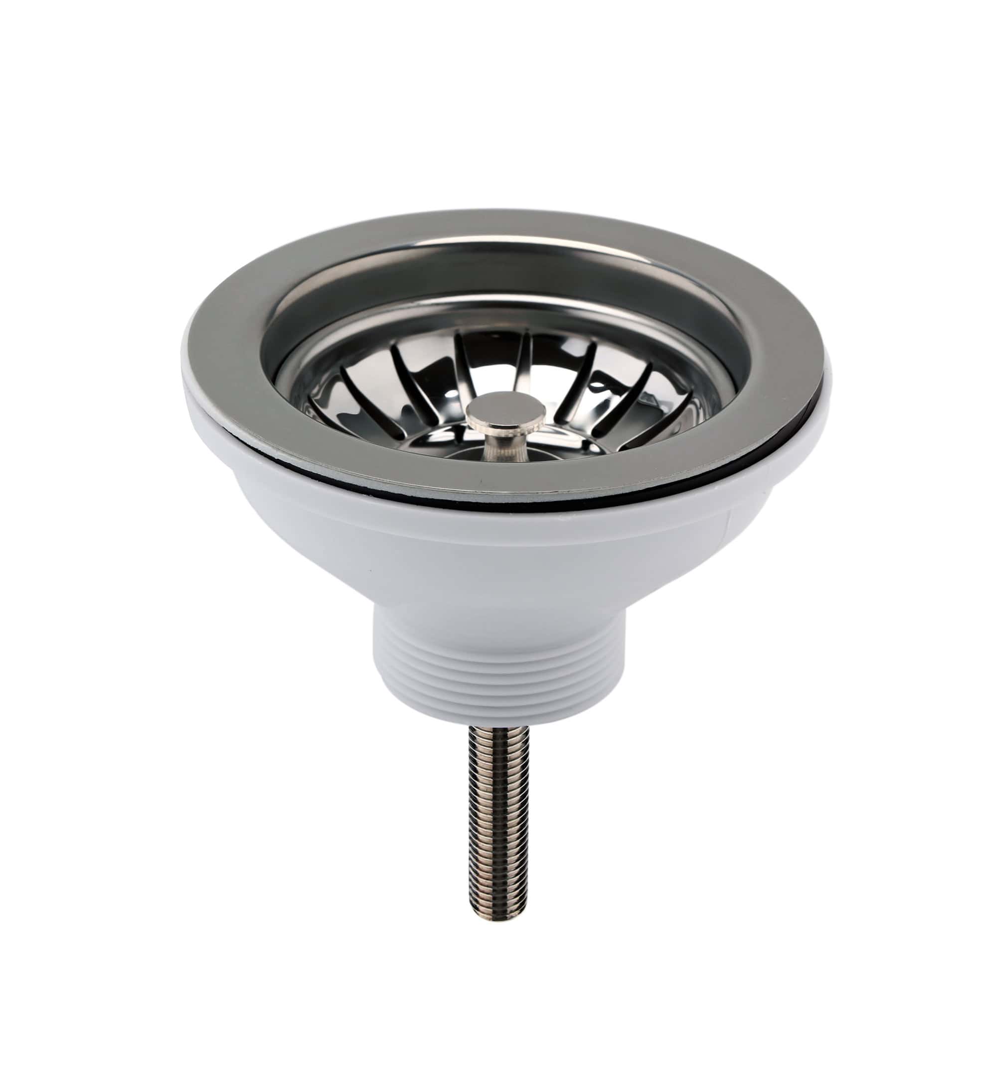 Shower drain with stainless steel cover and white ceramic base, ideal for bathroom plumbing and drainage solutions, sturdy and corrosion-resistant design.