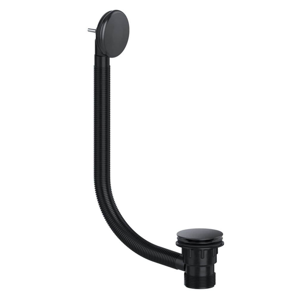 Flexible black bathroom sink waste trap with open top and threaded connection, ideal for modern bathroom installations. Suitable for use with a variety of basins, ensuring leak-proof drainage.