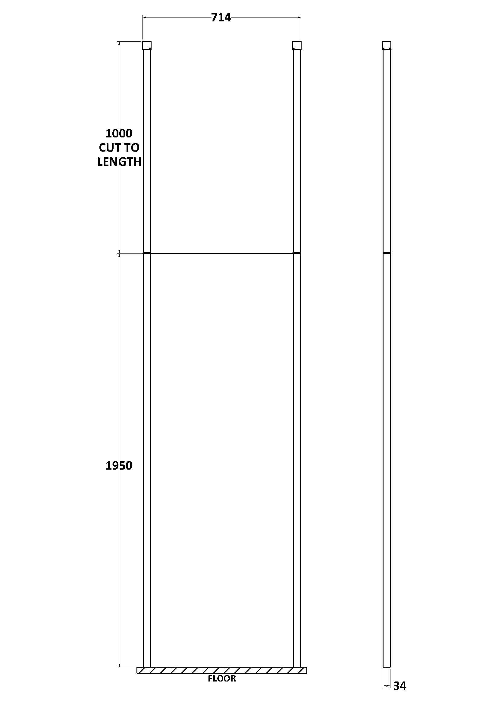 Aluminium shower support rail with adjustable height and length for bathroom installation safety and convenience.