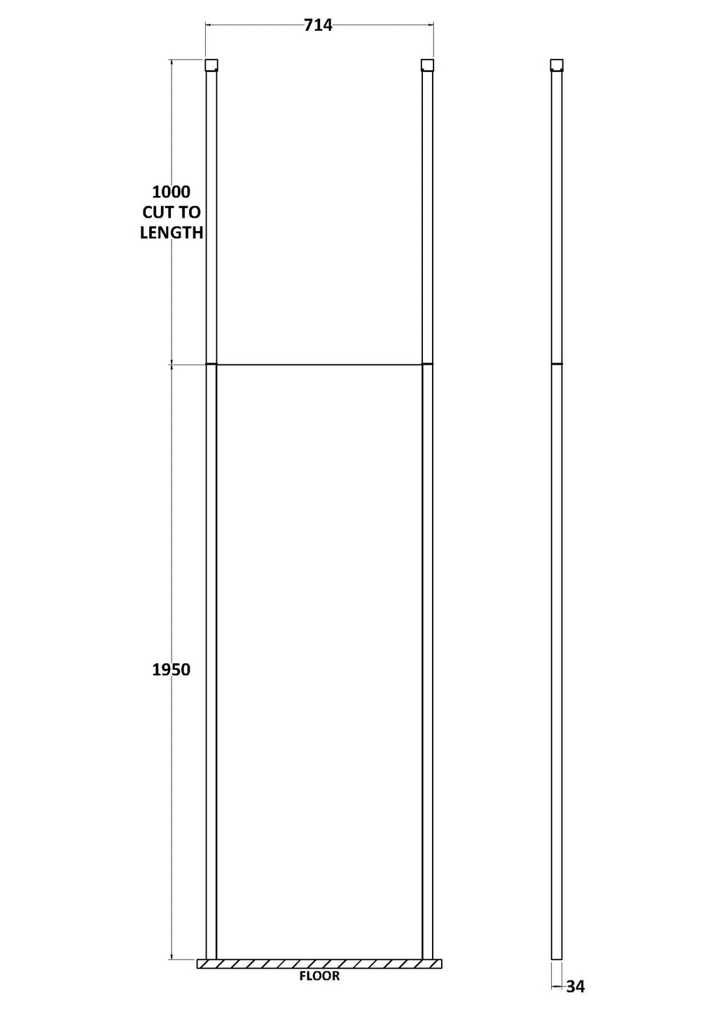 Aluminium shower support rail with adjustable height and length for bathroom installation safety and convenience.