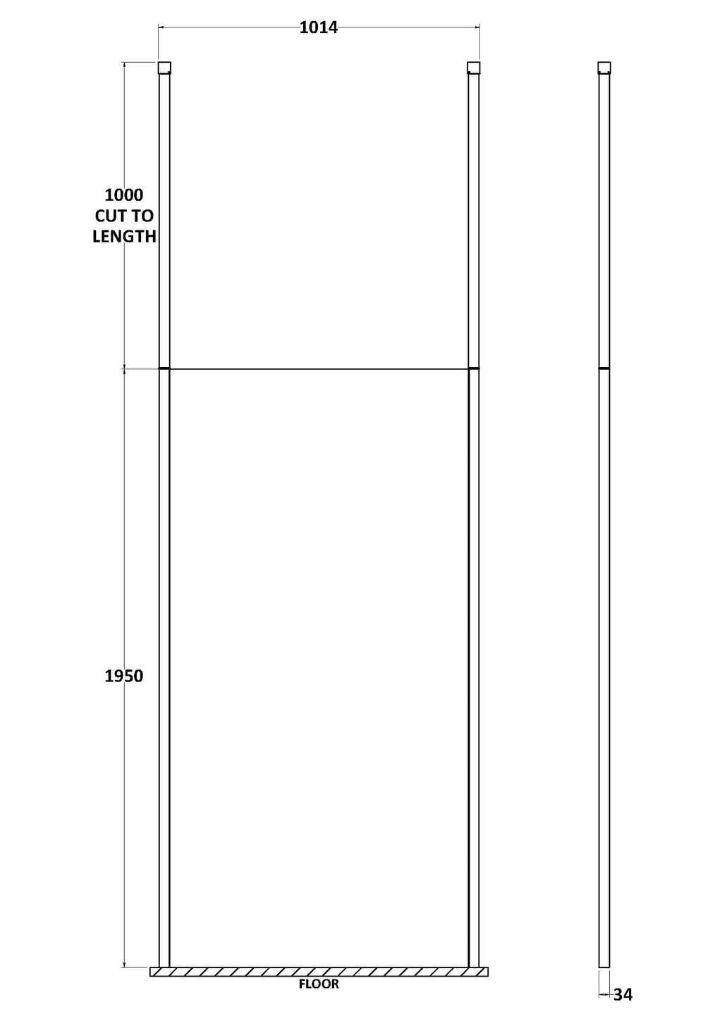 Aluminium bathroom wall framing for shower enclosure with adjustable height and extensive length options. Suitable for modern bathroom renovations and waterproofing applications.