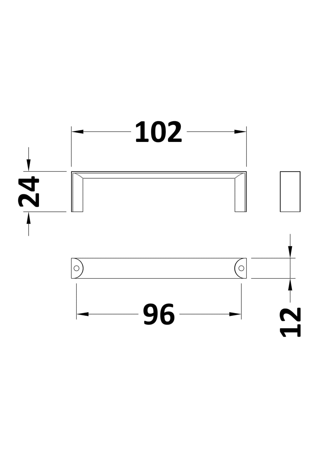 Aluminium bathroom grab rail with precise measurements, ideal for safe and stylish bathroom support. Perfect for elderly or disabled bathroom safety accessories.