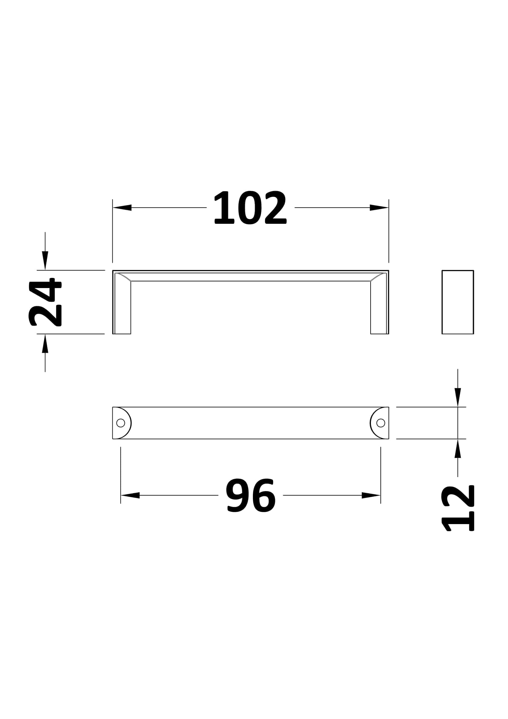 Aluminium bathroom grab rail with precise measurements, ideal for safe and stylish bathroom support. Perfect for elderly or disabled bathroom safety accessories.