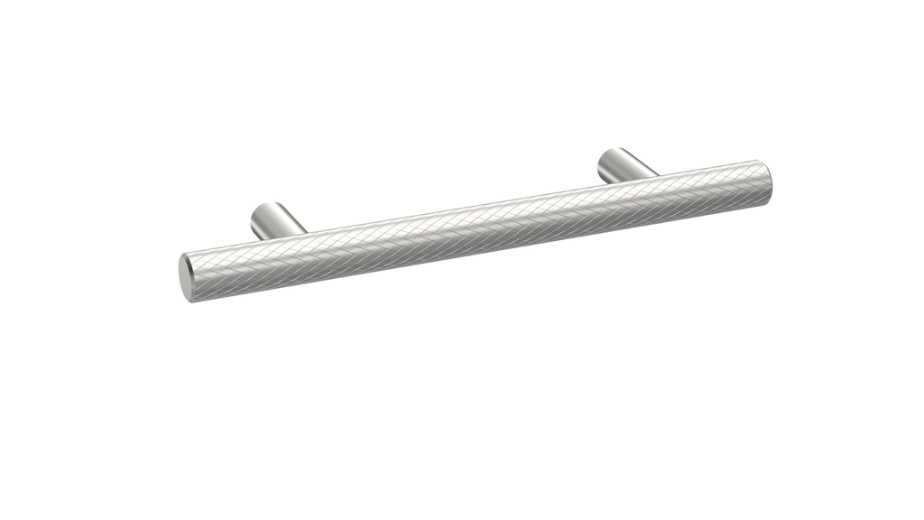 Polished silver bathroom towel rail with a textured diamond pattern, ideal for modern bathroom decor and towel hanging solutions.