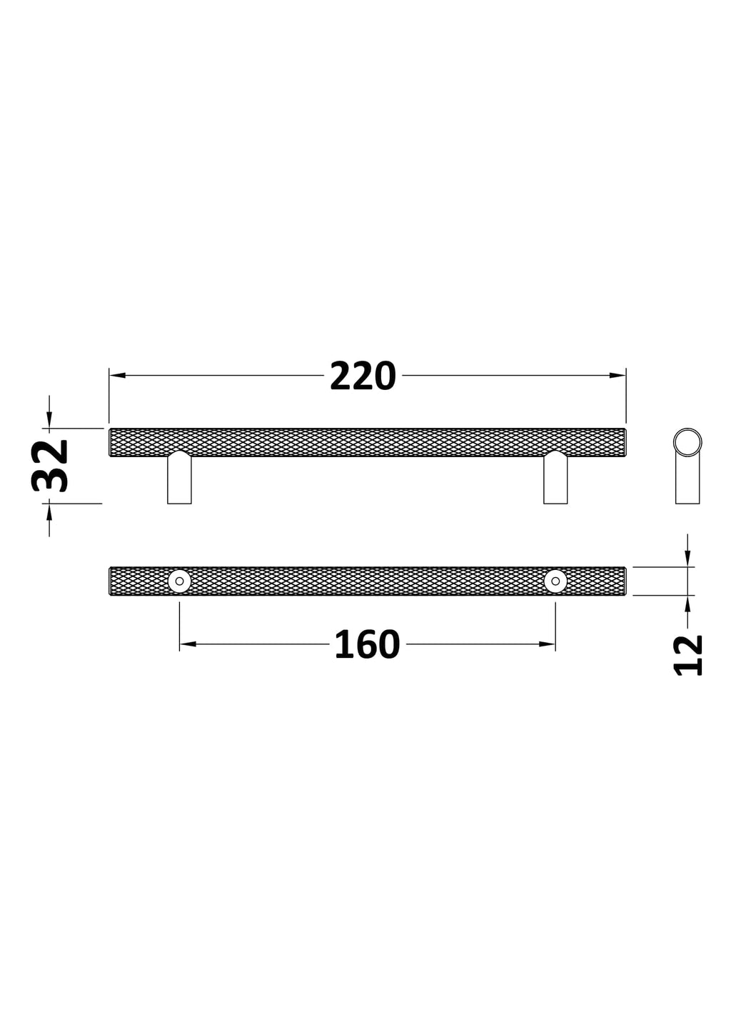 Stainless steel bathroom grab rail with dimensions for secure support in wet environments.