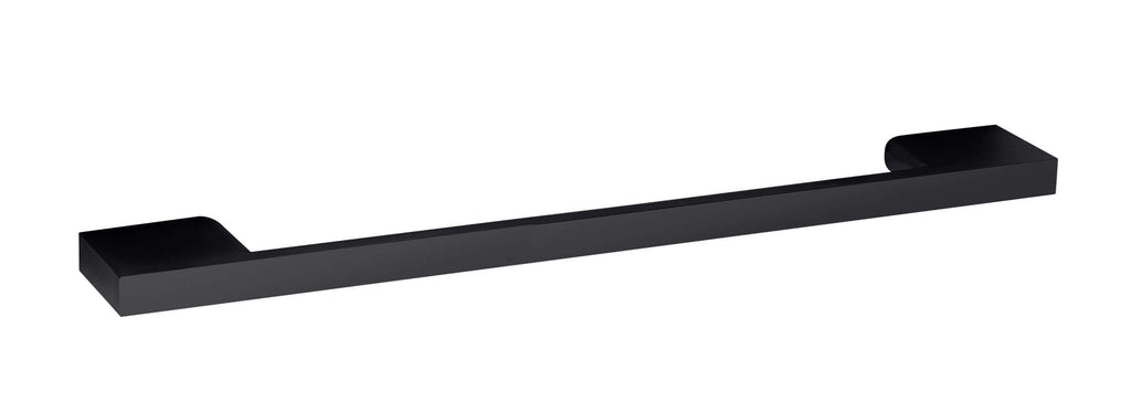 Black modern bathroom towel rail, sleek design, perfect for contemporary bathrooms, adds a stylish organisational solution, made from durable materials for long-lasting use.