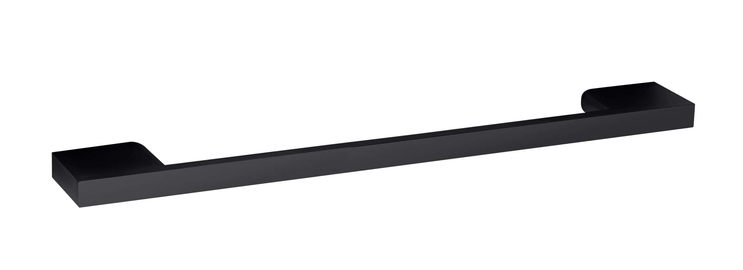 Black modern bathroom towel rail, sleek design, perfect for contemporary bathrooms, adds a stylish organisational solution, made from durable materials for long-lasting use.