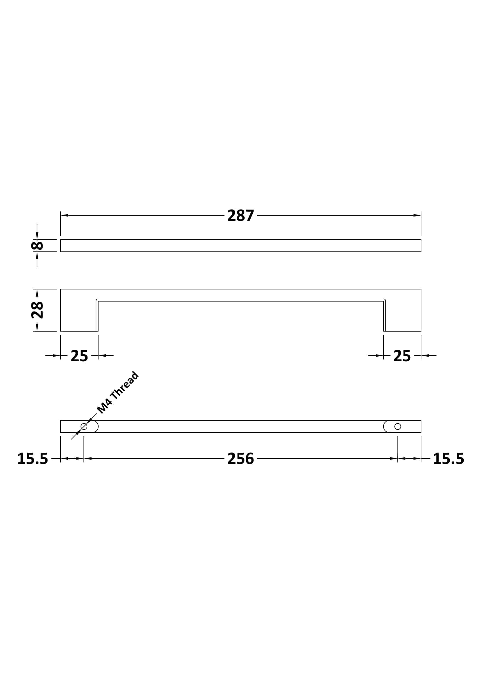High-quality bathroom grab handle with precise dimensions and M4 thread for secure installation in Bubly Bathrooms. Perfect for enhancing safety and accessibility in your bathroom space.