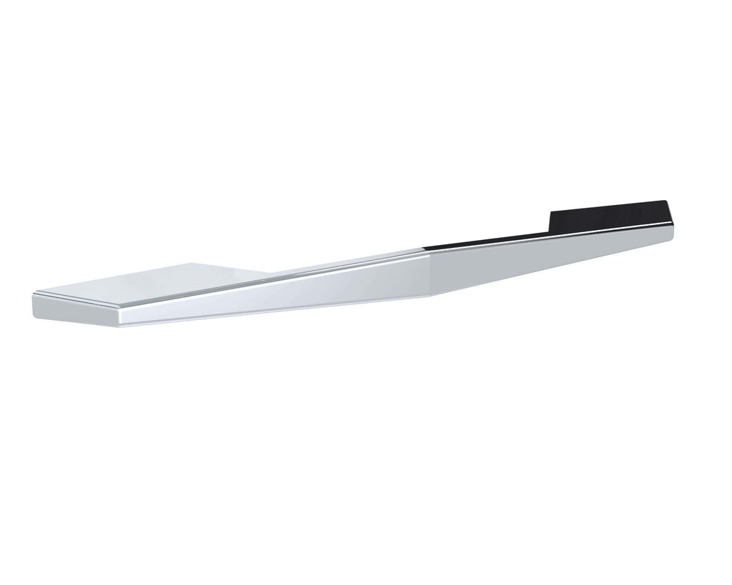 Sleek modern bathroom shelf with chrome finish and black accent, ideal for organising bathroom essentials in contemporary bathroom designs.