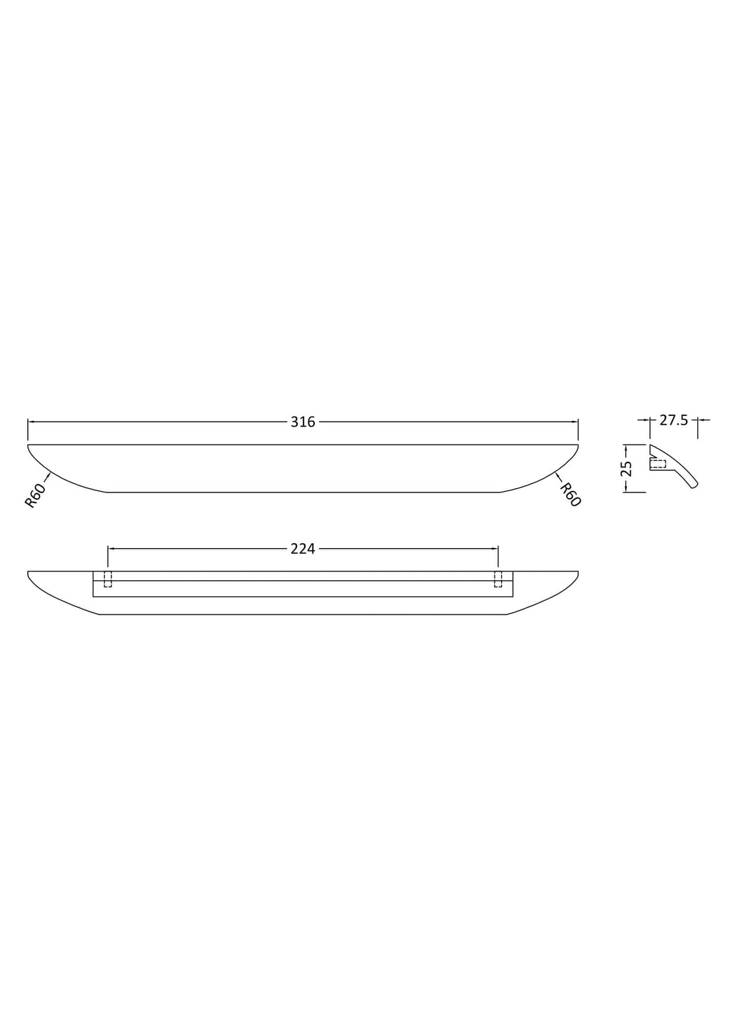Sleek white bathroom countertop with integrated sink and precise measurements for modern bathroom design.
