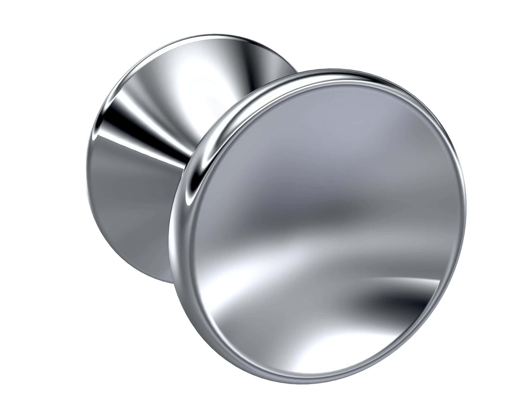 Bright chrome bathroom drawer knobs, modern and stylish fixtures for contemporary bathroom remodels and cabinetry accessories.