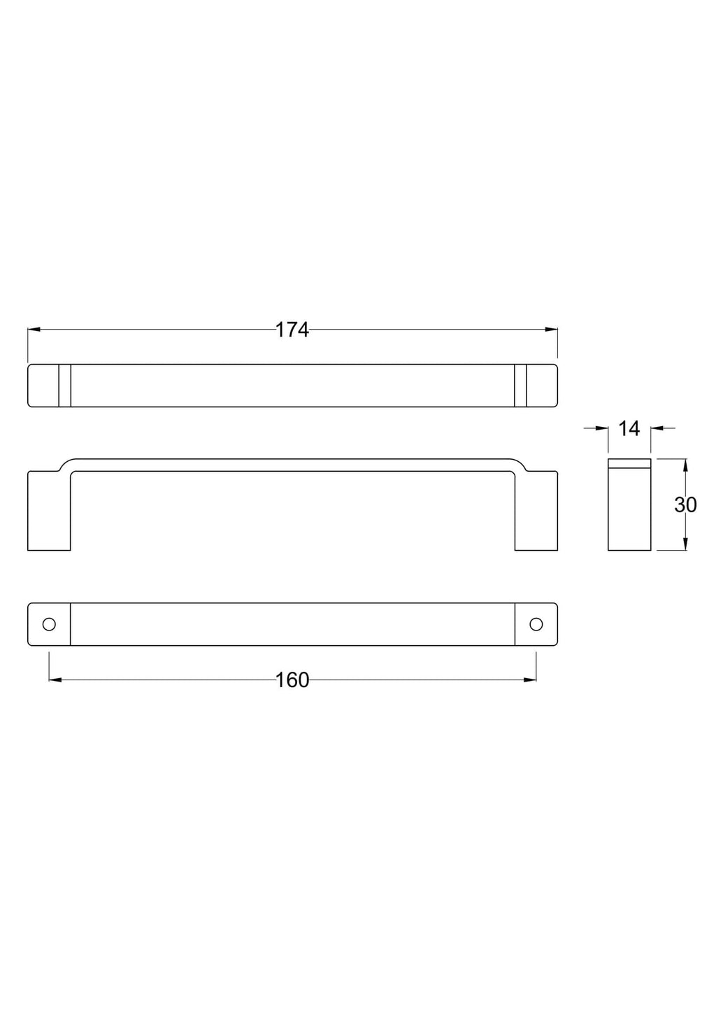 Sleek bathroom handle design with precise dimensions for modern Badezimmer decor and fixtures.