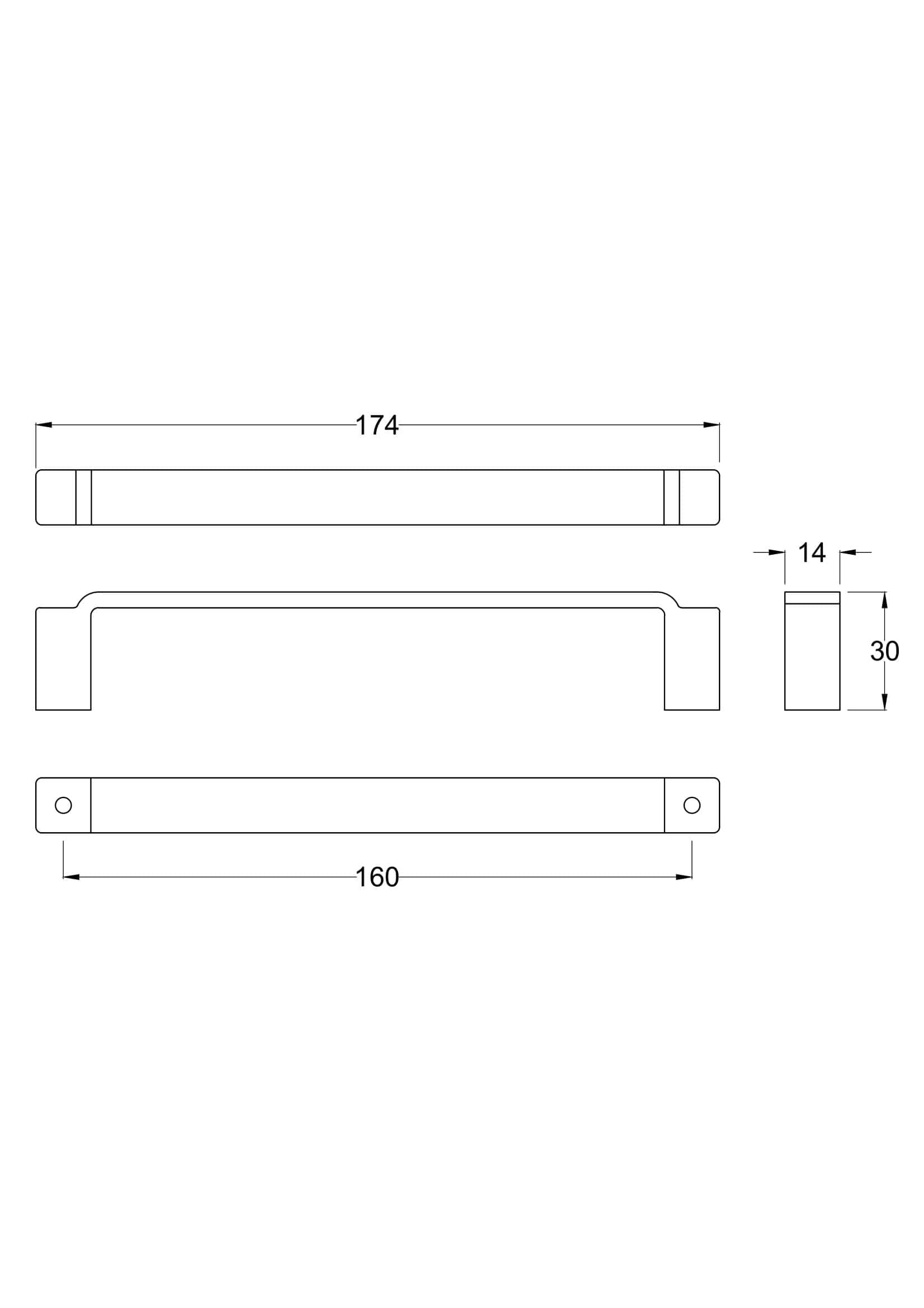 Sleek bathroom handle design with precise dimensions for modern Badezimmer decor and fixtures.