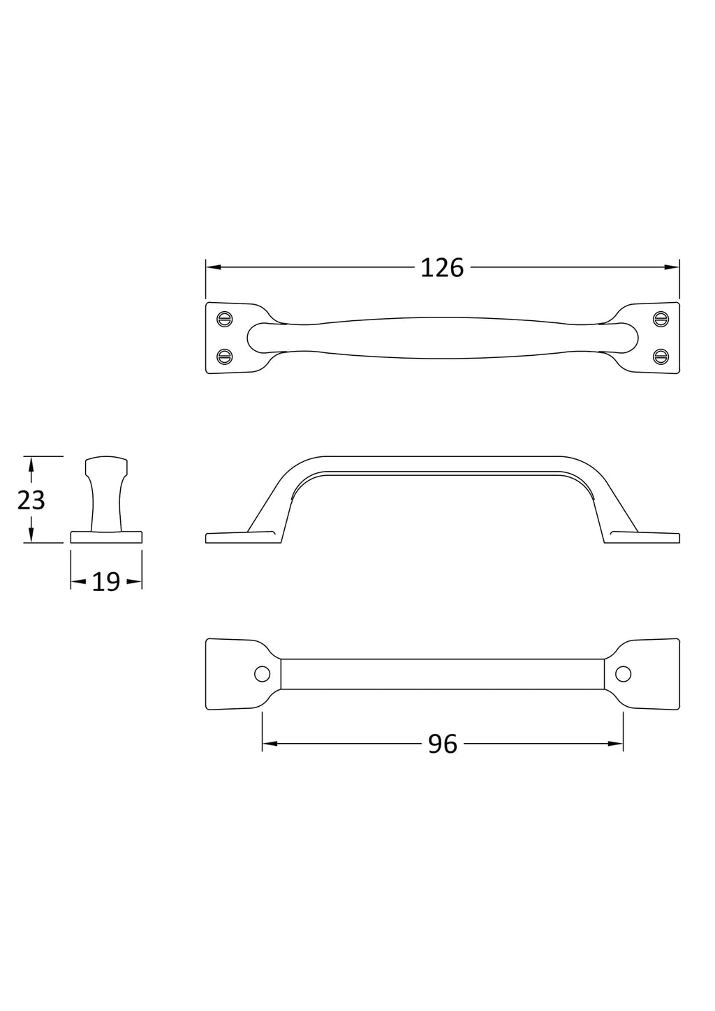 Shower door handle and hinge technical drawing for Bubly Bathrooms, showing dimensions and detailed construction for professional bathroom renovation.