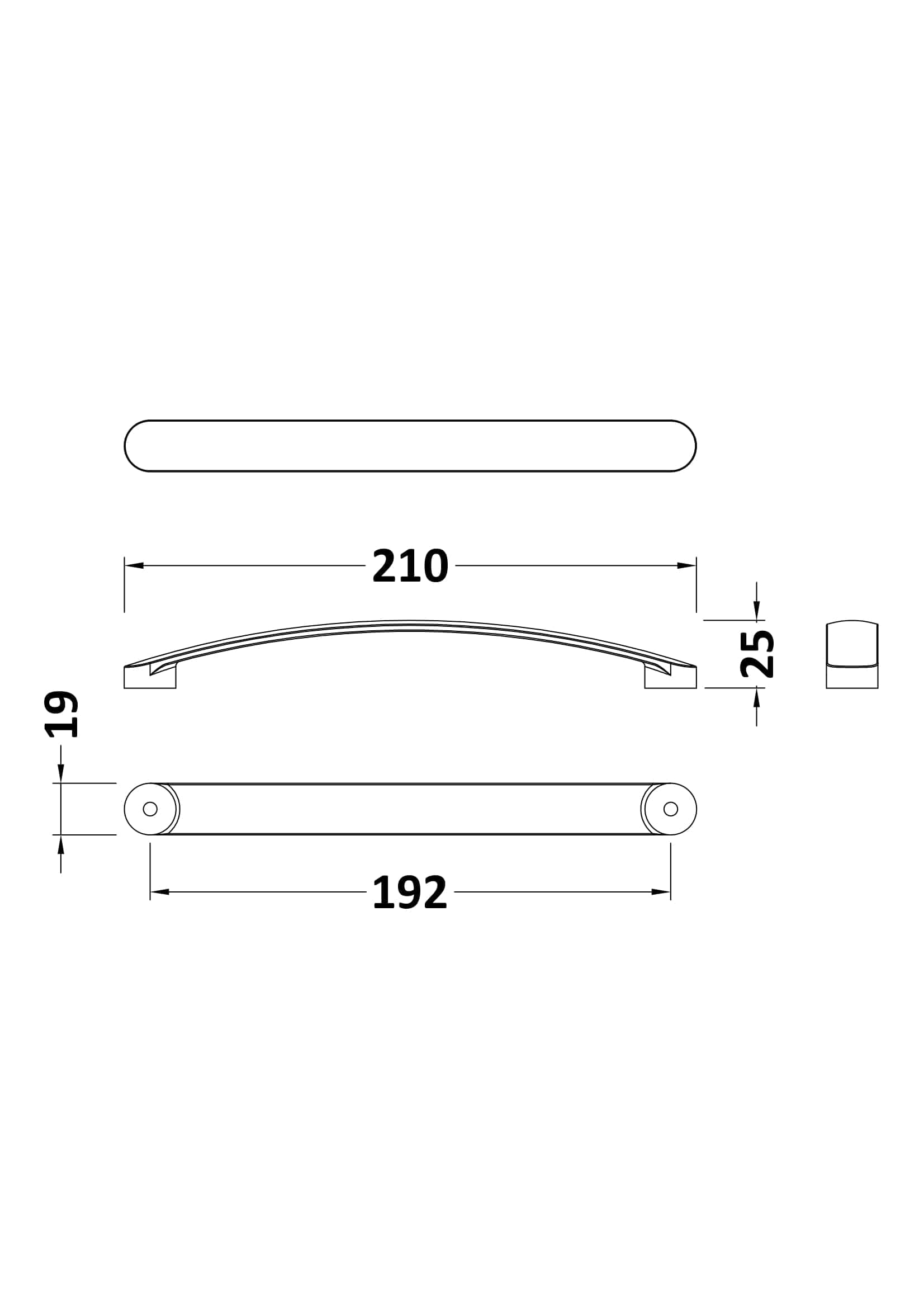 Aluminium bathroom handle with precise dimensions for stylish Bubly Bathrooms fixtures. Ideal for modern, functional bathroom furniture.
