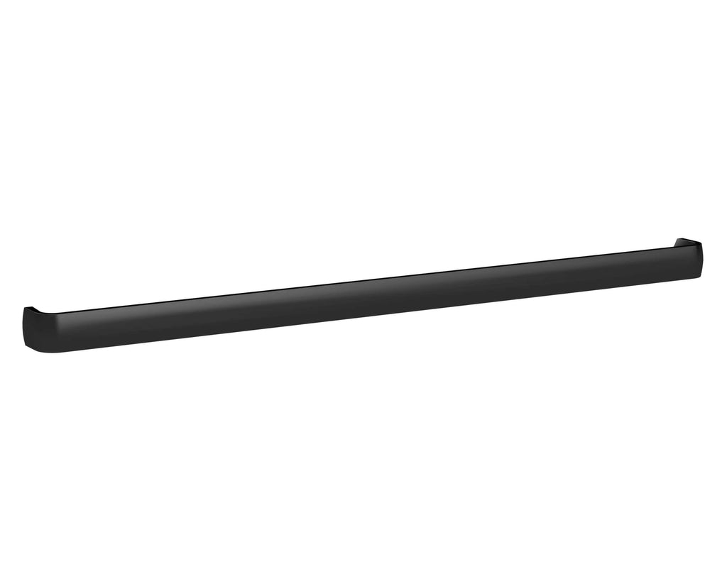Sleek black bathroom towel rail for modern kitchen and bathroom decor, providing functional storage and style. Perfect for towel organisation, available at Bubly Bathrooms UK.