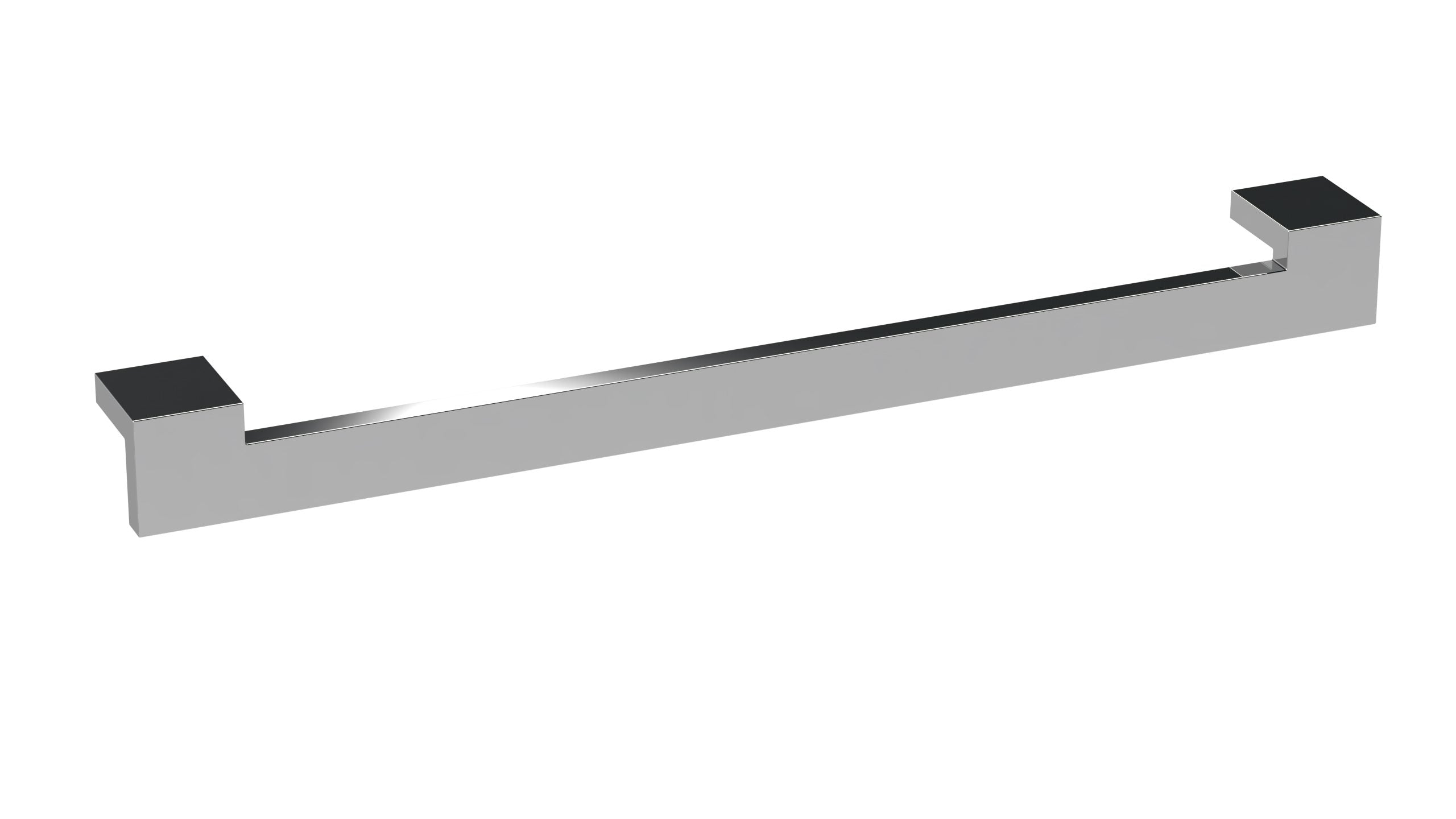 Shiny chrome bathroom towel rail with black accents, modern design for luxury bathroom decor. Perfect for hanging towels and enhancing your bathroom aesthetic.