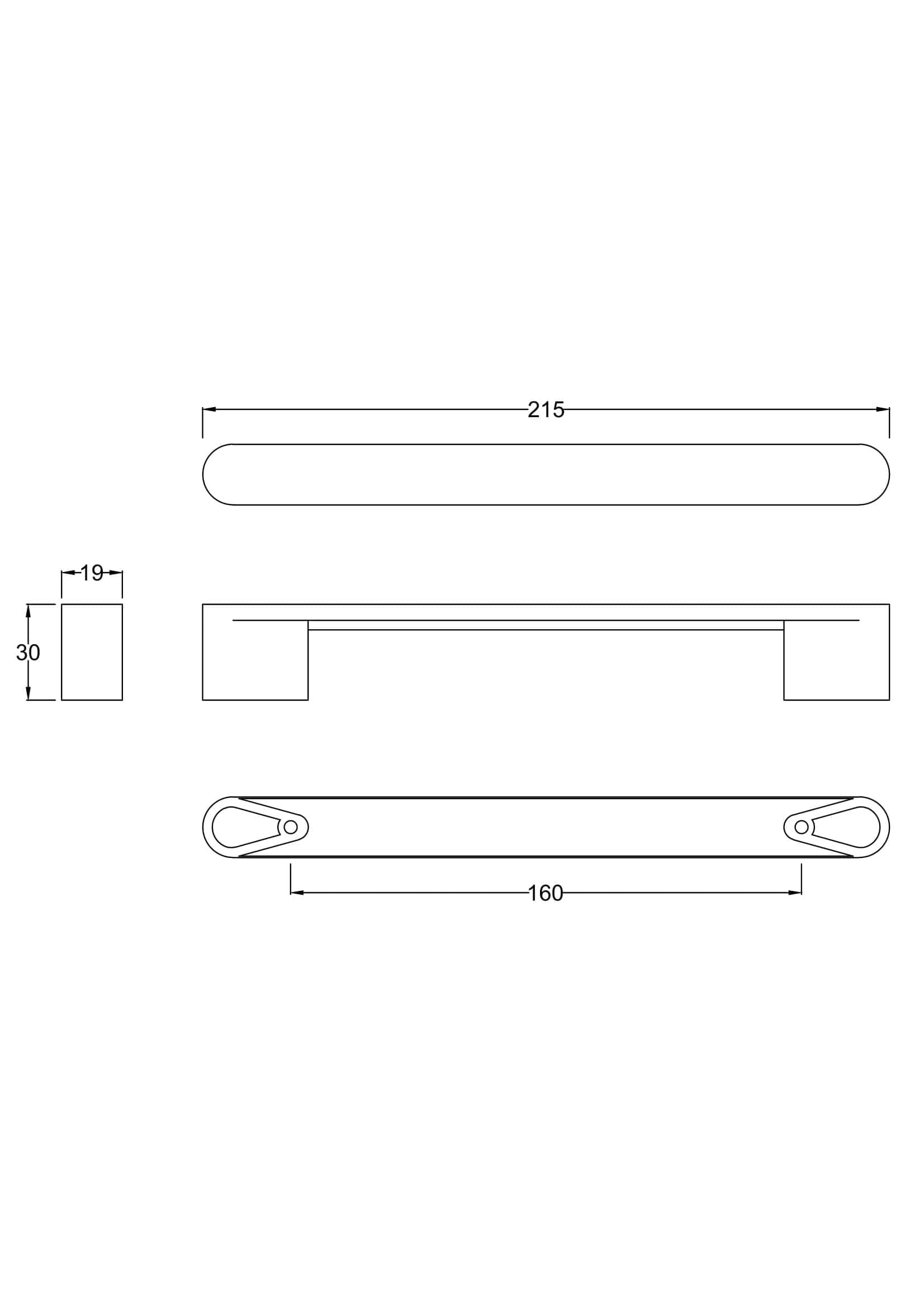 Lightweight bathroom grab bar with stainless steel finish, 215mm length, designed for safety and support in Bubly Bathrooms. Perfect for enhancing bathroom accessibility and stability.