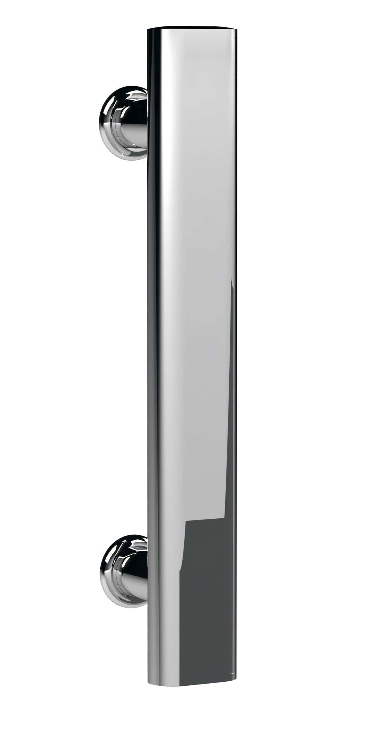 Sleek chrome shower grab bar with modern design, ideal for bathroom safety and stability. Perfect for use in contemporary bubly bathrooms for added support.