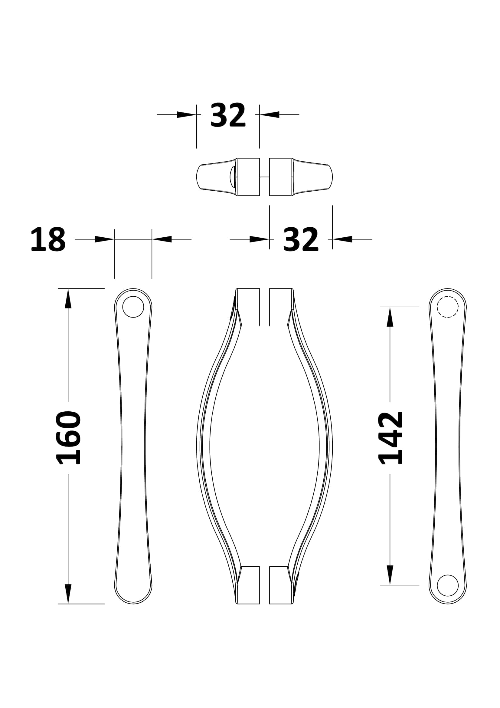 Precision bathroom door handle dimensions with ergonomic design, measuring 32mm diameter and 150mm and 142mm length, ideal for modern Bubly Bathrooms installations.
