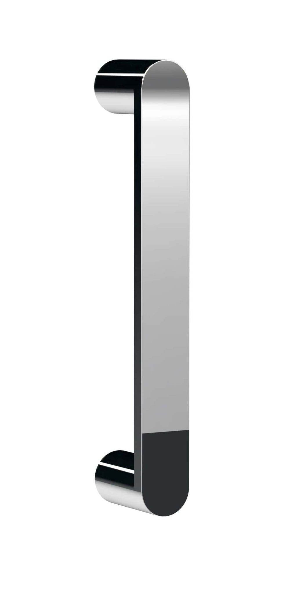 Sleek chrome bathroom cabinet handle with modern design and polished finish.