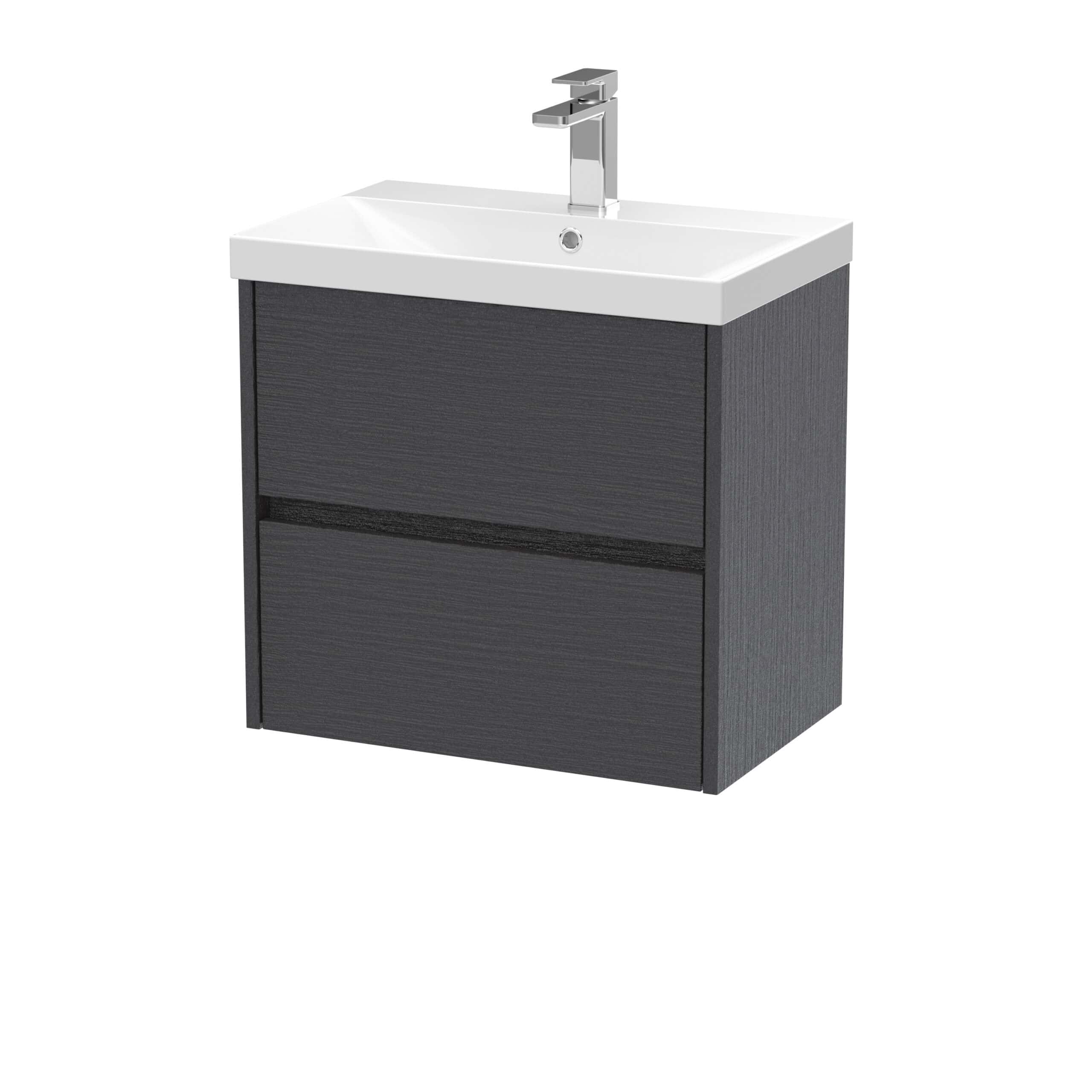 Sleek modern bathroom vanity with white ceramic sink and grey wooden cabinet, perfect for contemporary bathroom design.