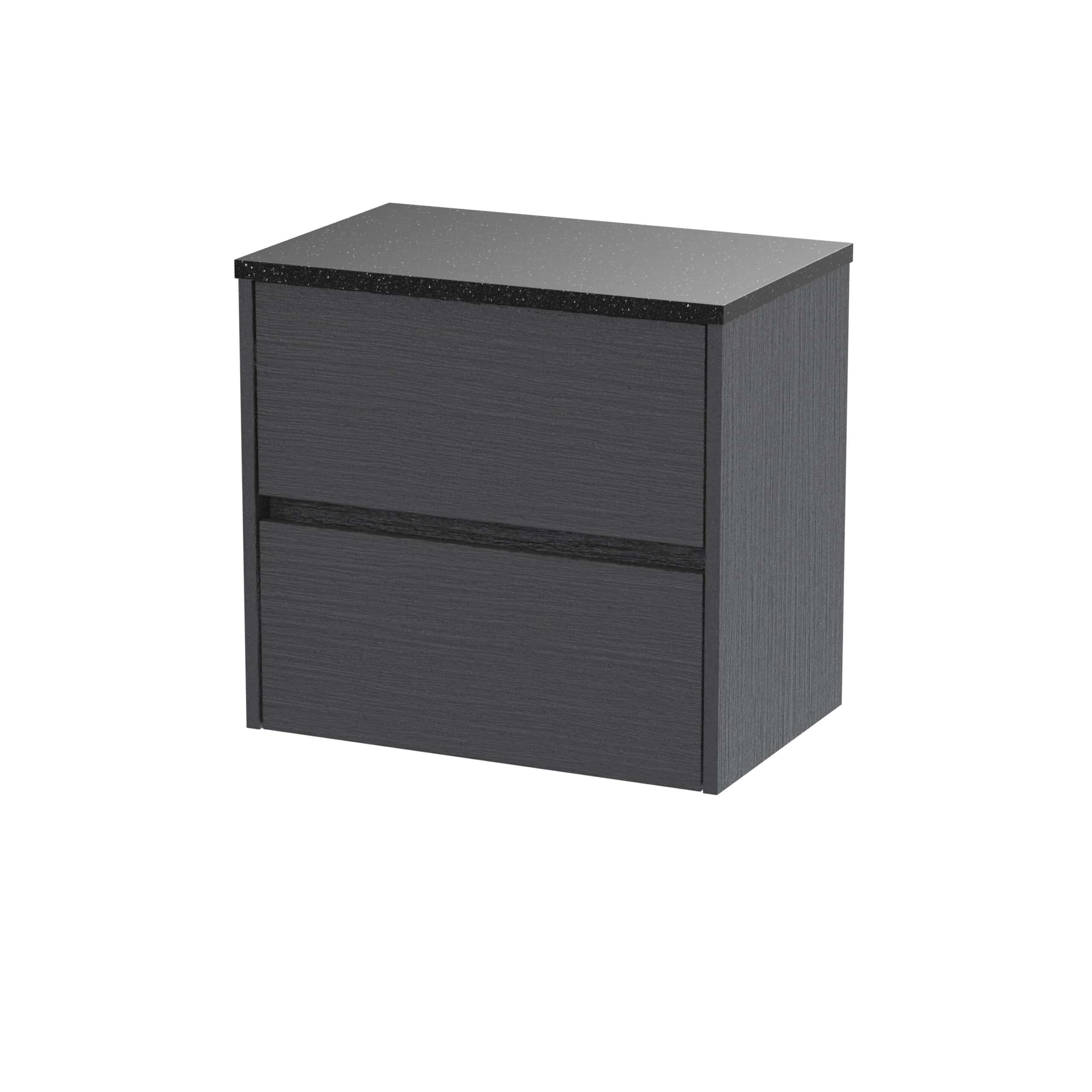 Sleek black bathroom cabinet with two drawers, modern and functional storage solution for contemporary bathrooms. Perfect for keeping essentials organised and accessible.
