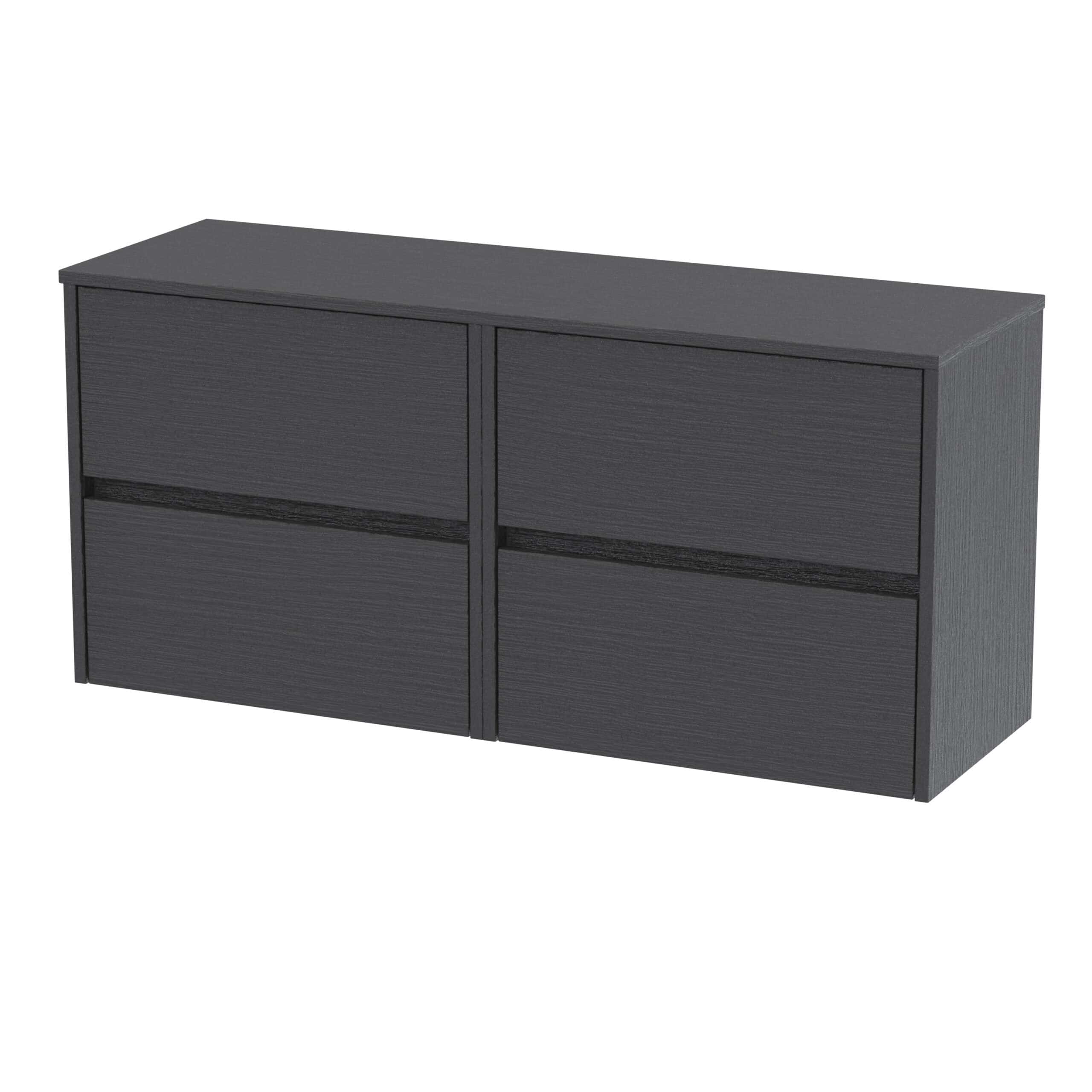 Sleek black bathroom storage cabinet with four spacious drawers, ideal for organised bathroom essentials and modern bathroom decor. Perfect for contemporary restroom designs.
