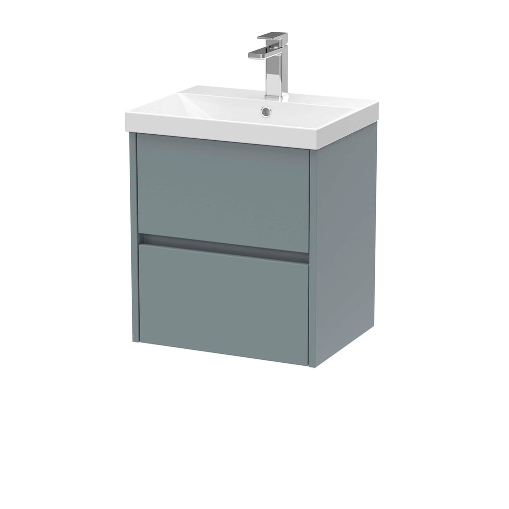 Sleek grey bathroom vanity unit with integrated sink and chrome tap, ideal for modern bathroom storage solutions. Perfect blend of style and functionality from Bubly Bathrooms.