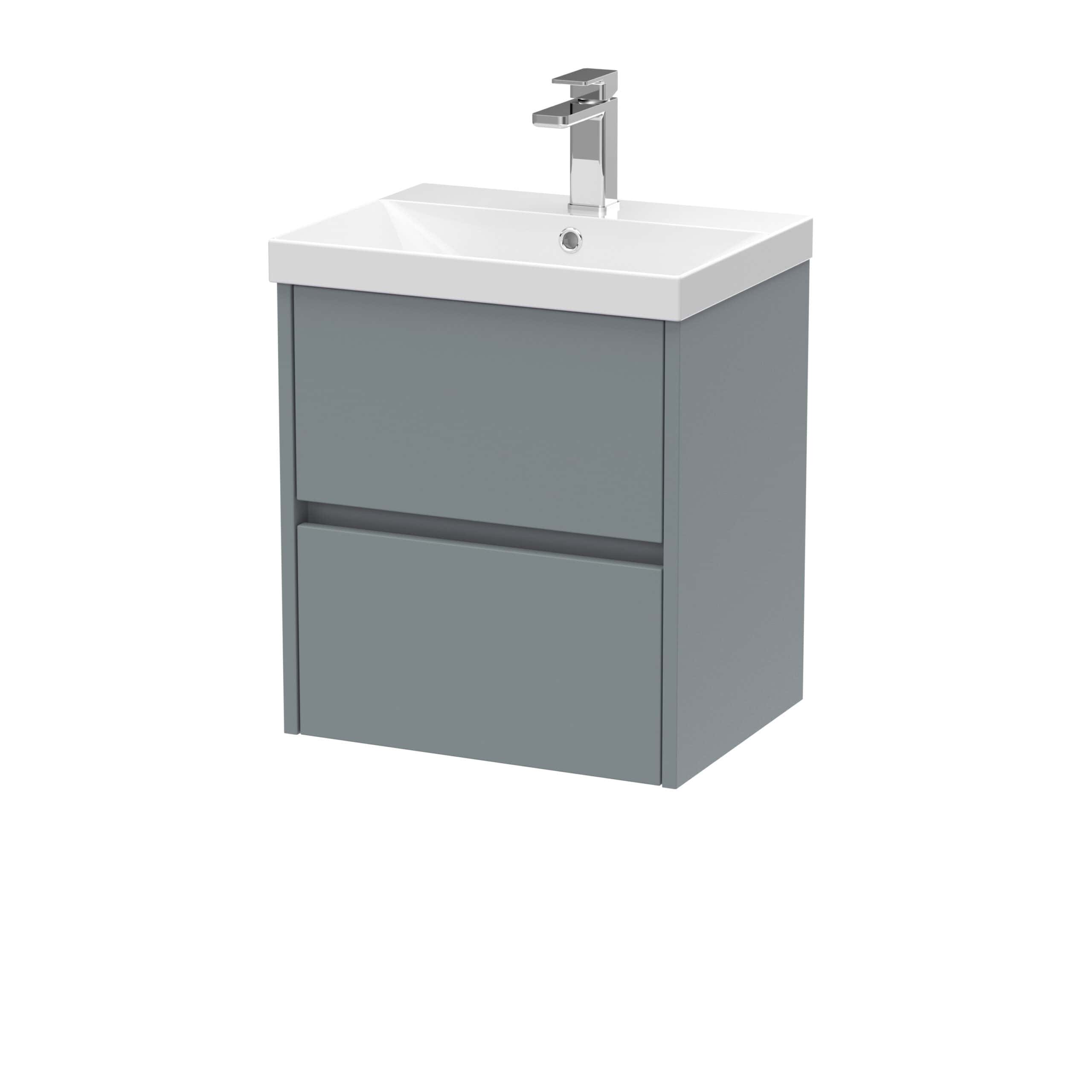 Sleek grey bathroom vanity unit with integrated sink and chrome tap, ideal for modern bathroom storage solutions. Perfect blend of style and functionality from Bubly Bathrooms.