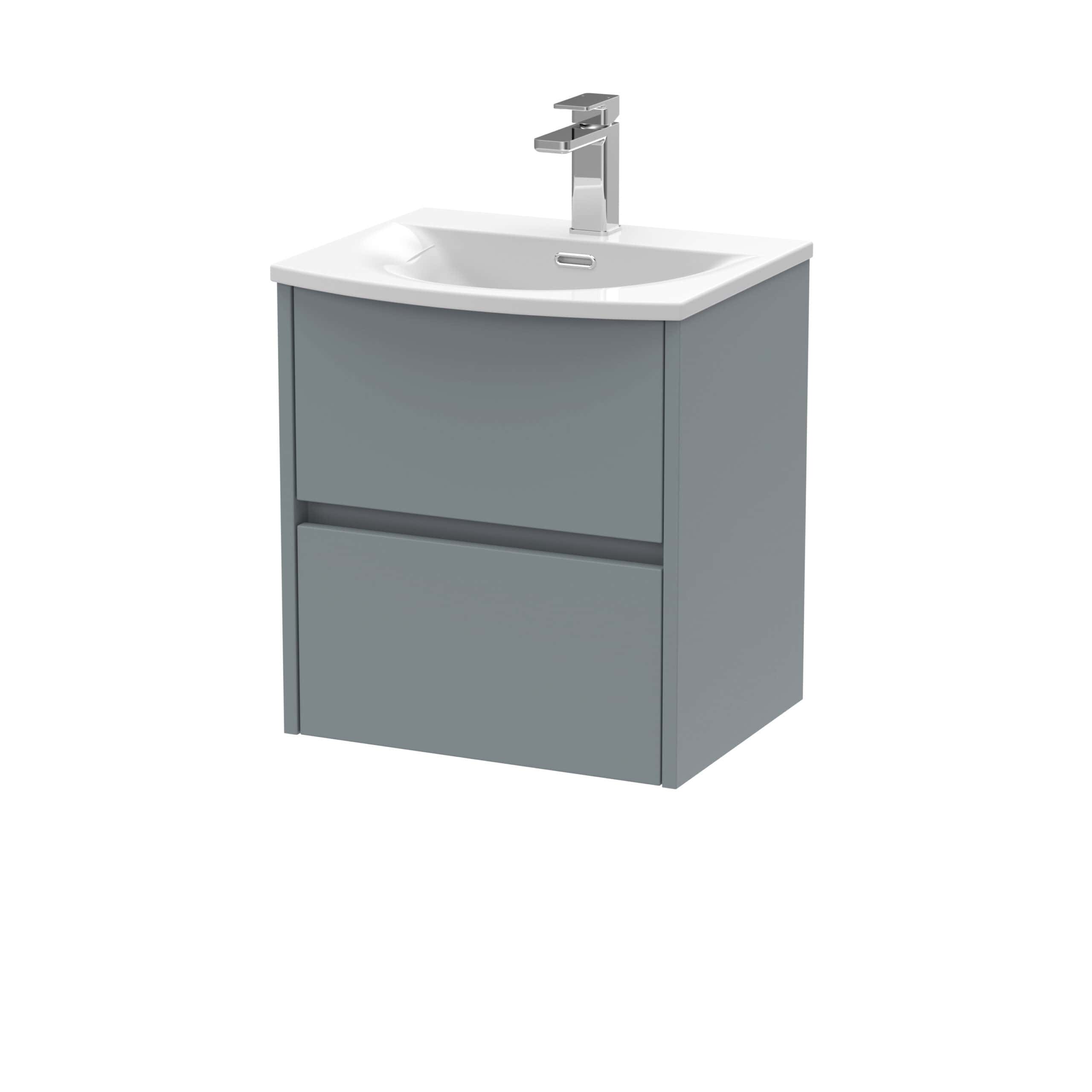 Modern grey bathroom vanity unit with integrated basin and chrome tap, ideal for contemporary bathroom designs. Perfect for storage and space-saving solutions.