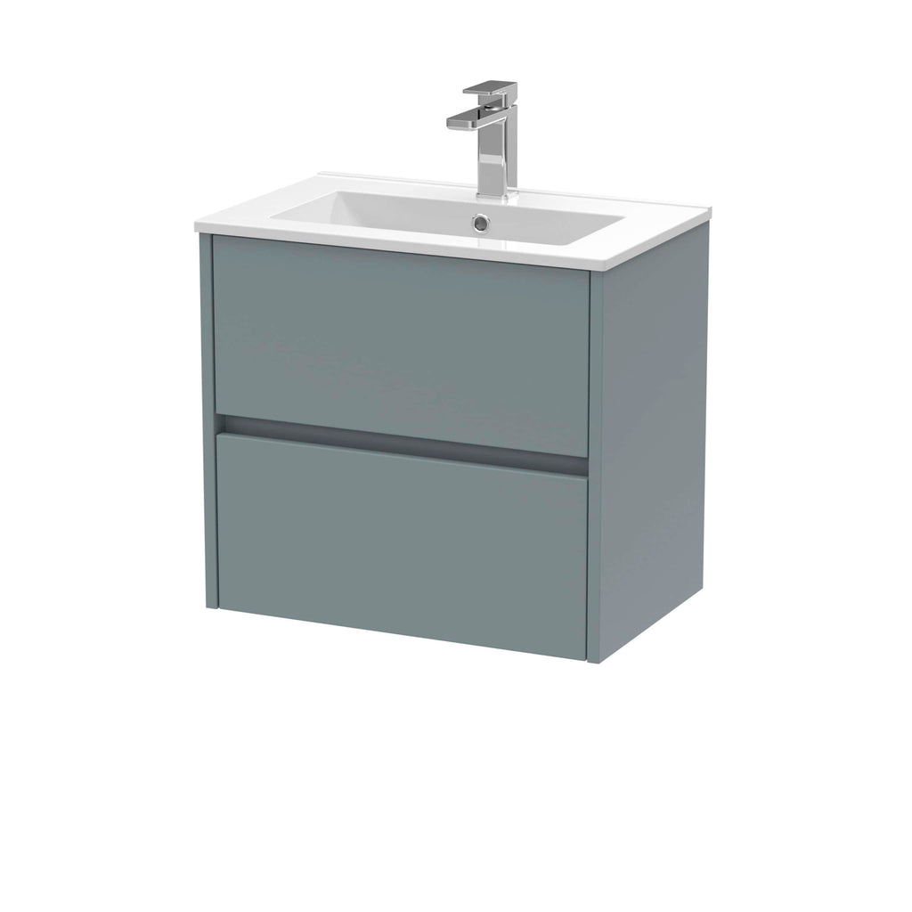 Modern grey bathroom vanity unit with integrated sink and chrome tap, ideal for contemporary bathroom decor. Perfect for stylish bathroom storage and functional design.